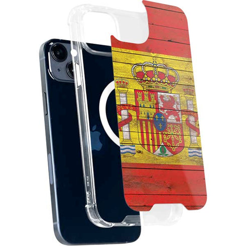 Spain Flag Dark Wood iPhone 15 Plus MagSafe Case